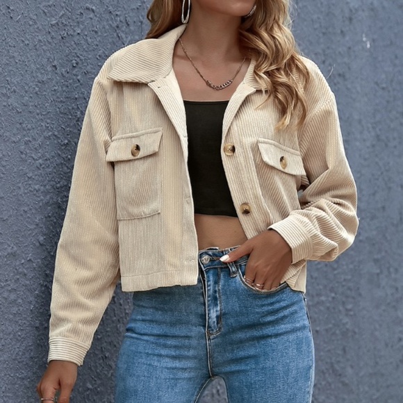 Grey button up pocket corduroy classic jacket shacket - Picture 5 of 7